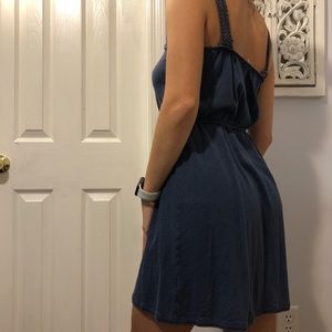 American Eagle | Dusty Blue Lace Shoulder Dress Tie Waist